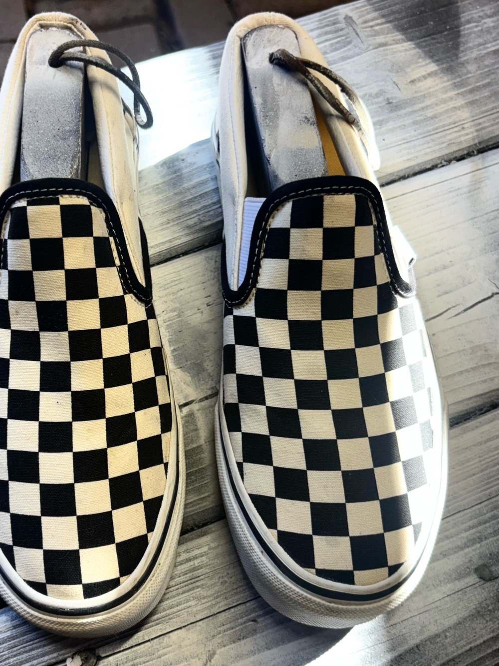 Vans black and white checkerboard slip-on sneakers womens size 9